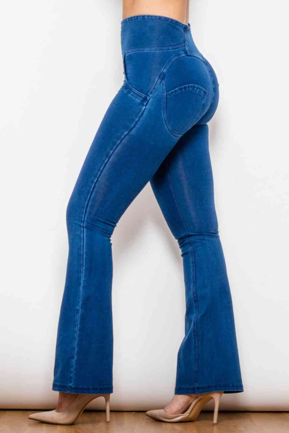High Waist Zip Detail Flare Long Jeans
