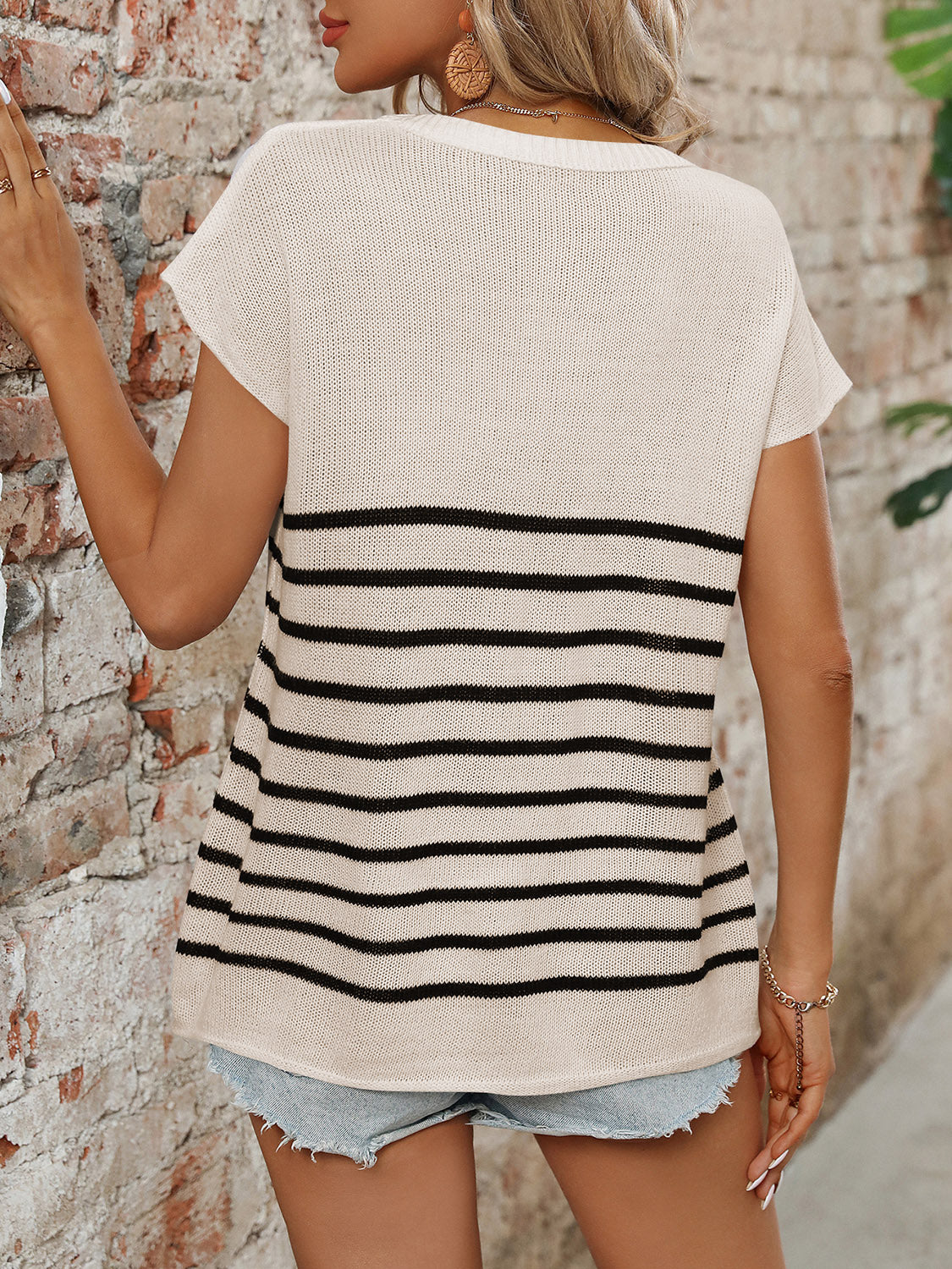 Mandy Striped Round Neck Short Sleeve Knit Top