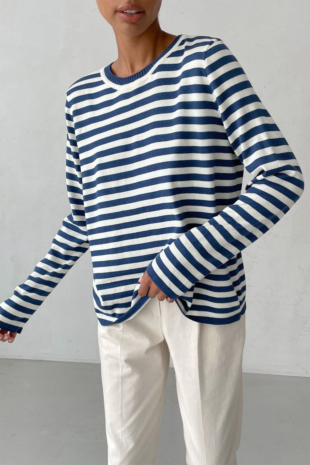 Striped Round Neck Long Sleeve Sweater