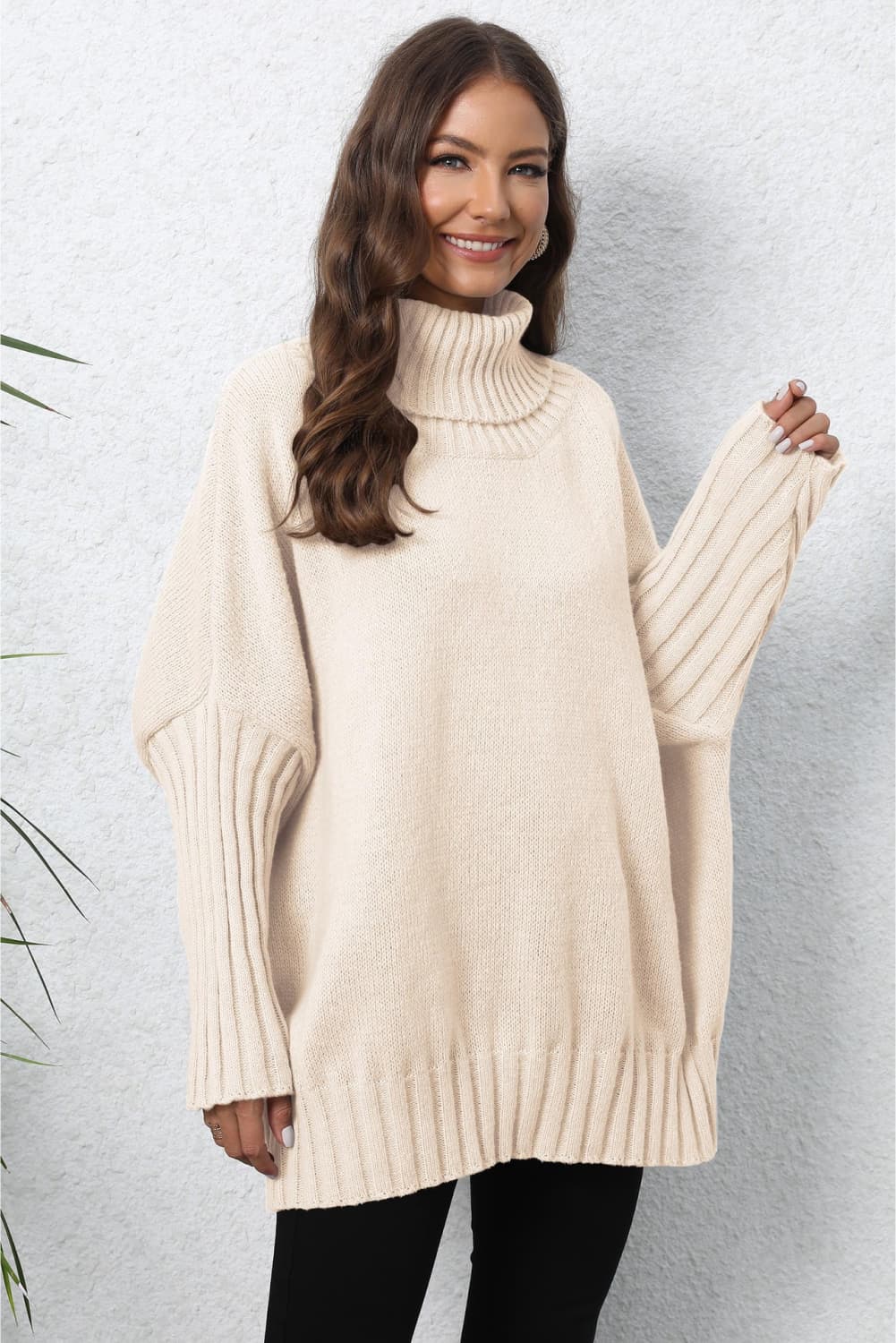 Turtle Neck Long Sleeve Ribbed Sweater