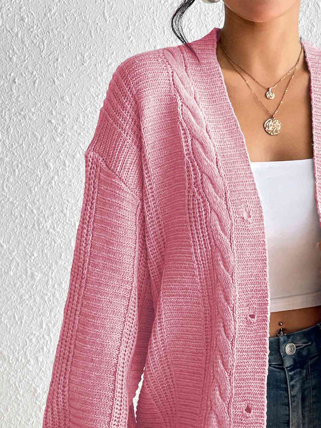 Cable-Knit Button Down Cardigan