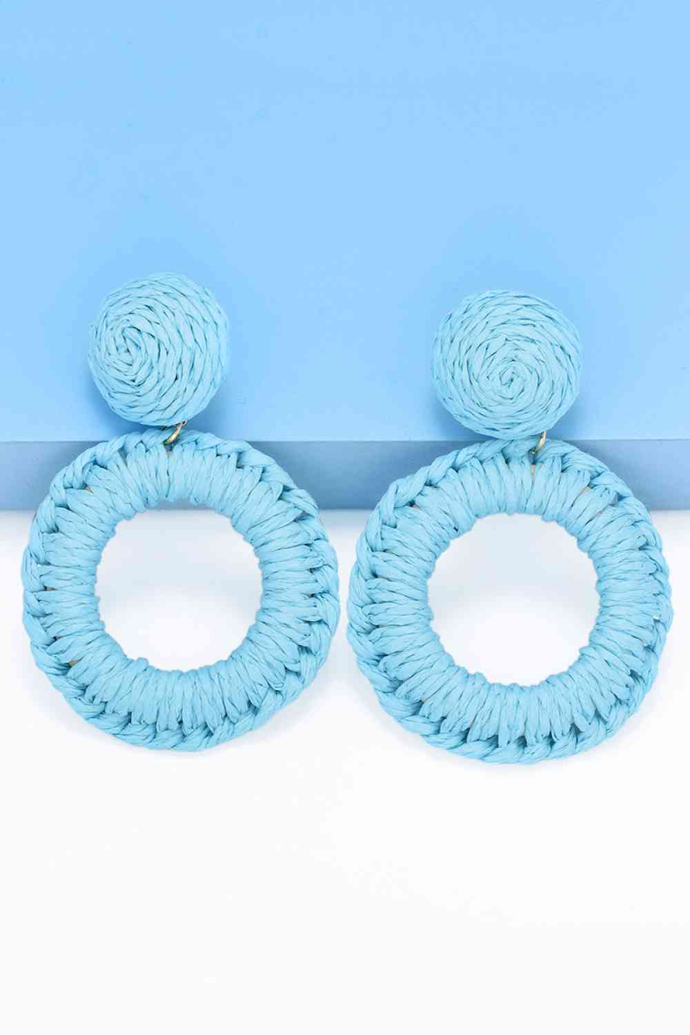 Round Shape Raffia Grass Dangle Earrings