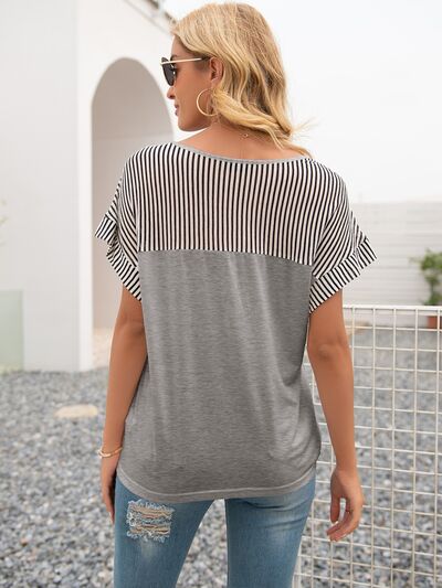 Striped V-Neck Short Sleeve T-Shirt