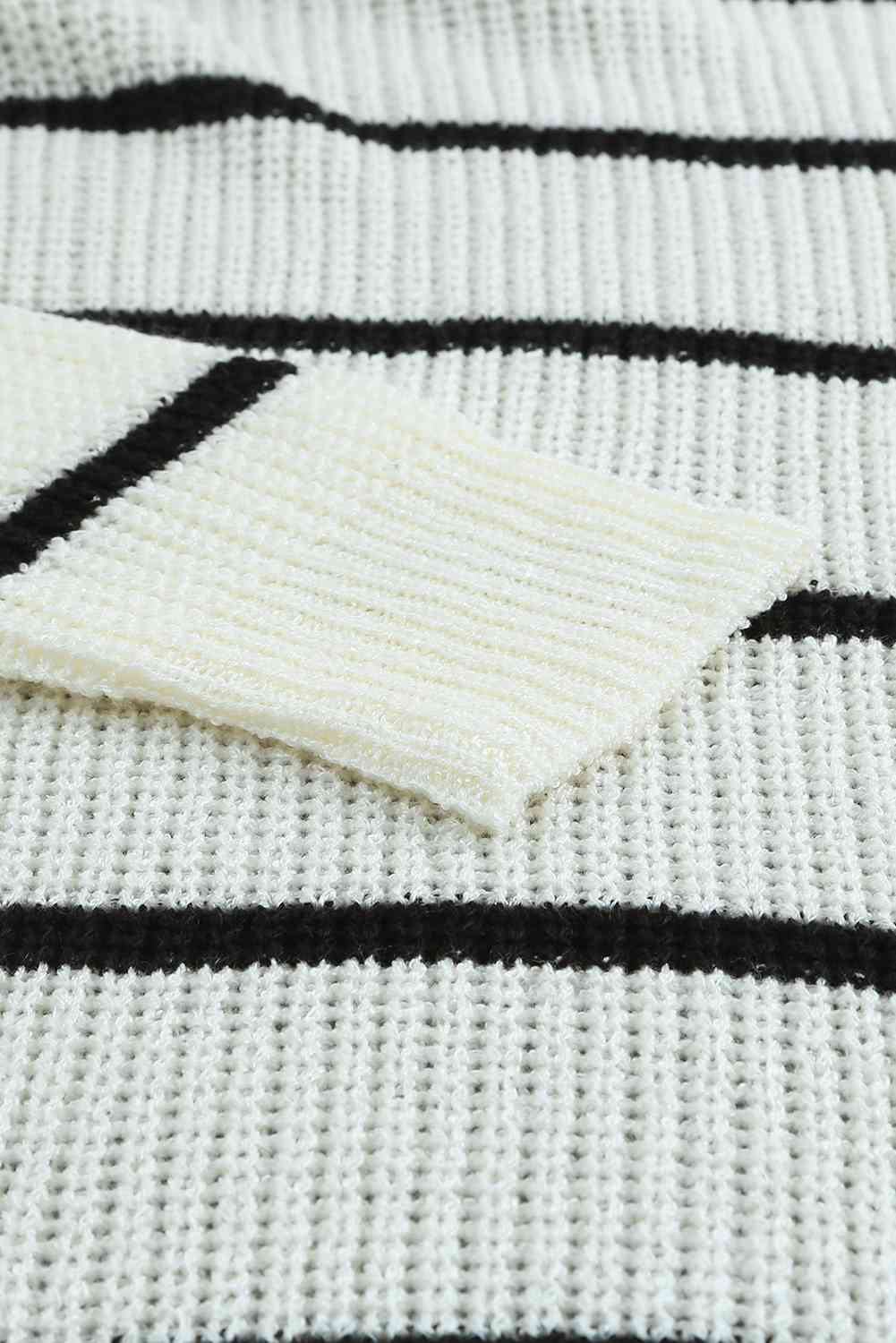 Woven Right Striped Open Front Rib-Knit Duster Cardigan