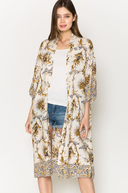 Justin Taylor Floral Open Front Slit Duster Cardigan