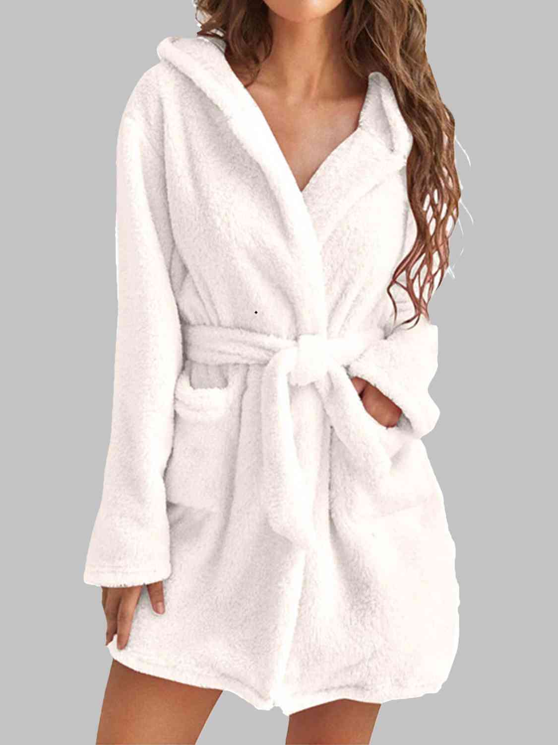 Tie Waist Hooded Robe