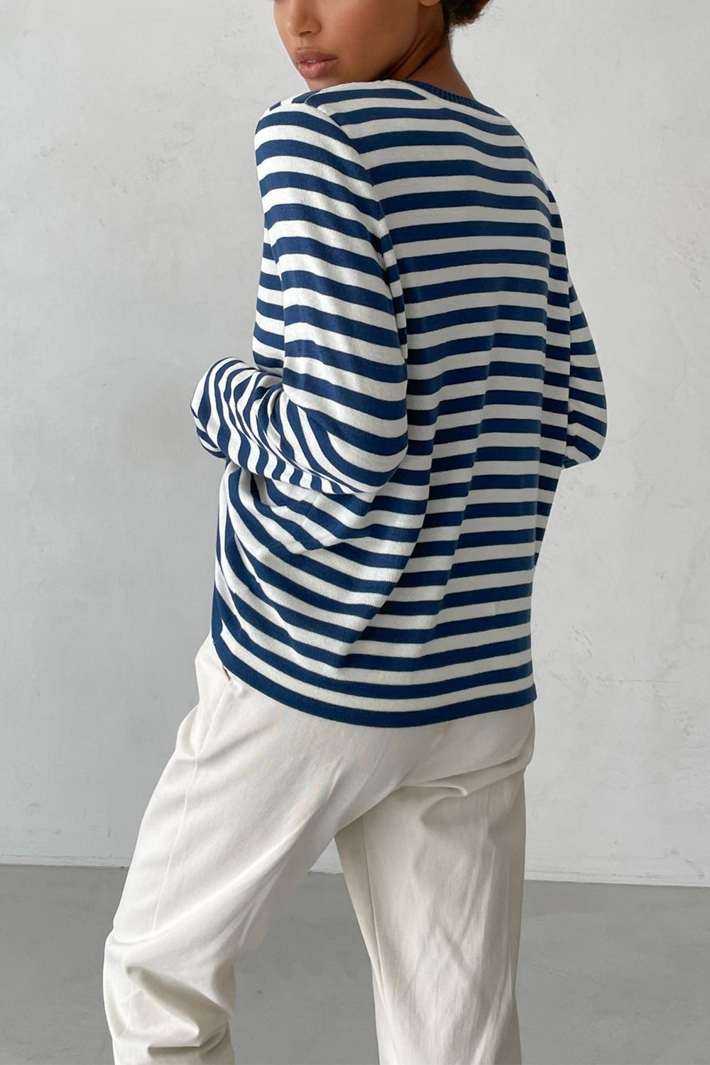 Striped Round Neck Long Sleeve Sweater