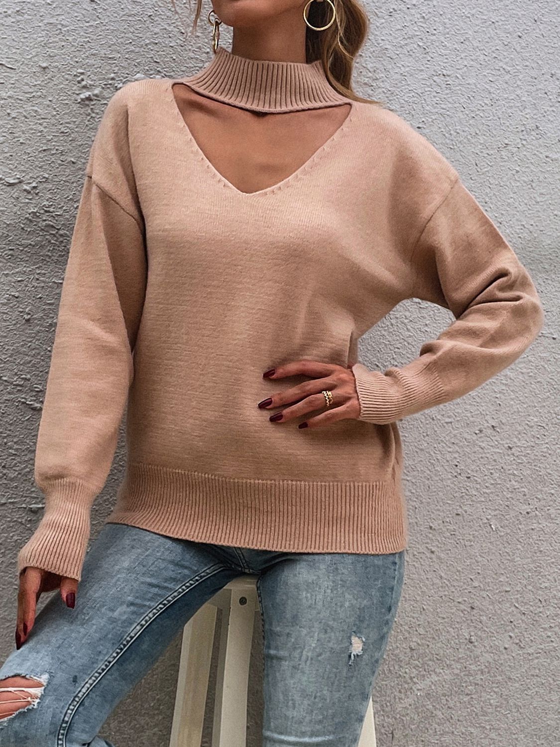 Cutout Mock Neck Sweater