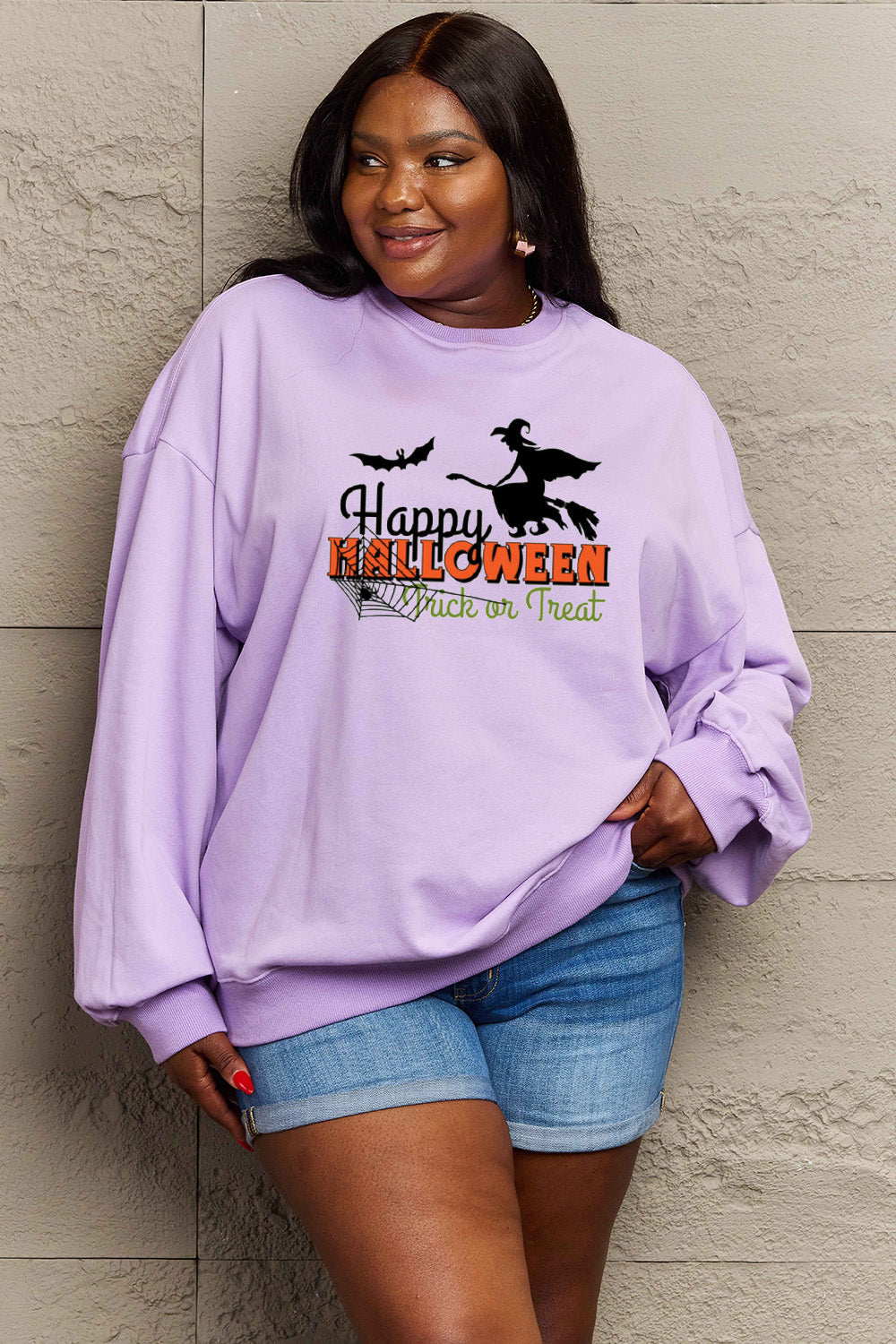 Simply Love Full Size HAPPY HALLOWEEN TRICK OR TREAT Graphic Sweatshirt