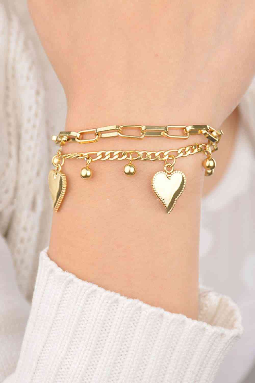 Heart Charm Stainless Steel Bracelet