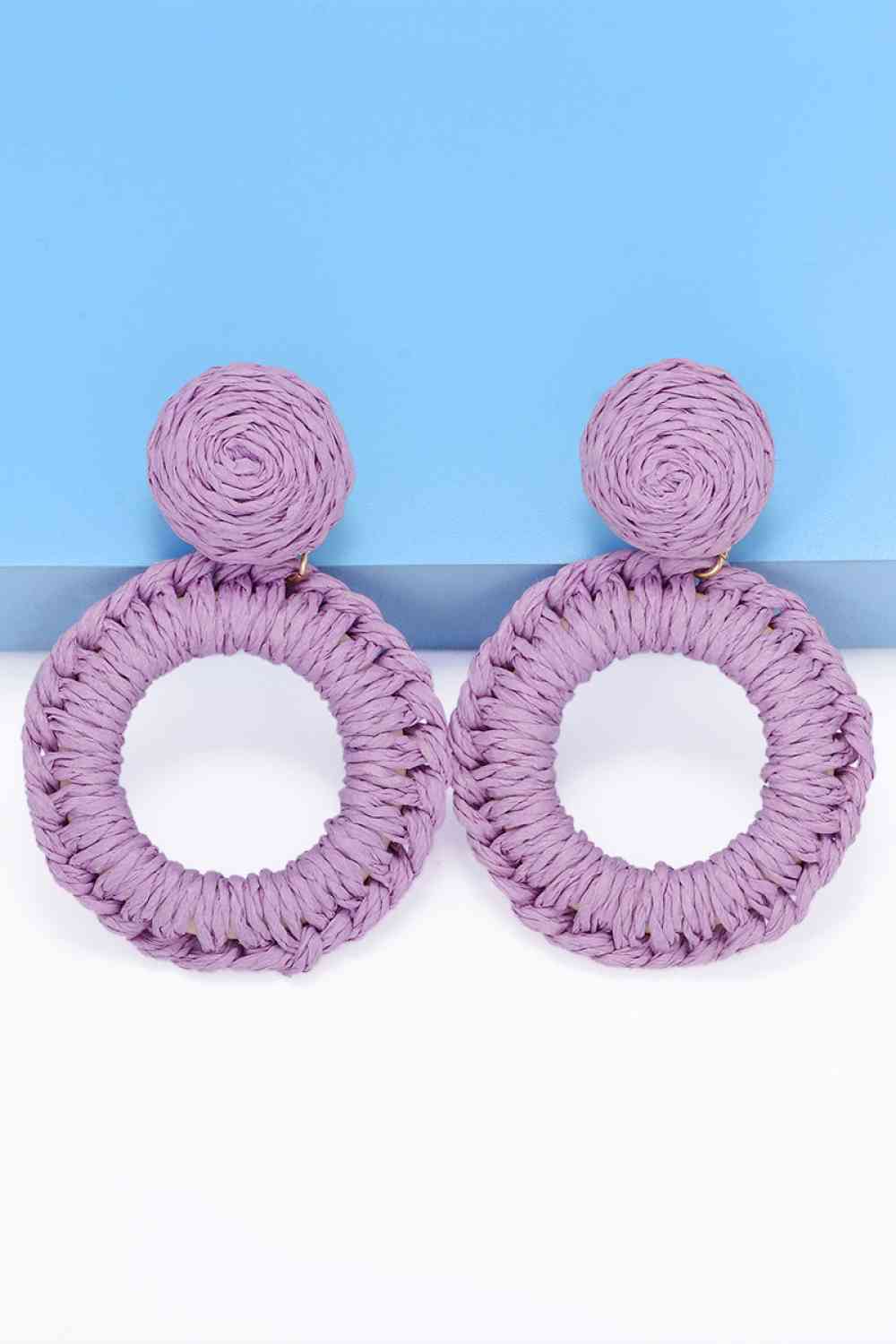 Round Shape Raffia Grass Dangle Earrings