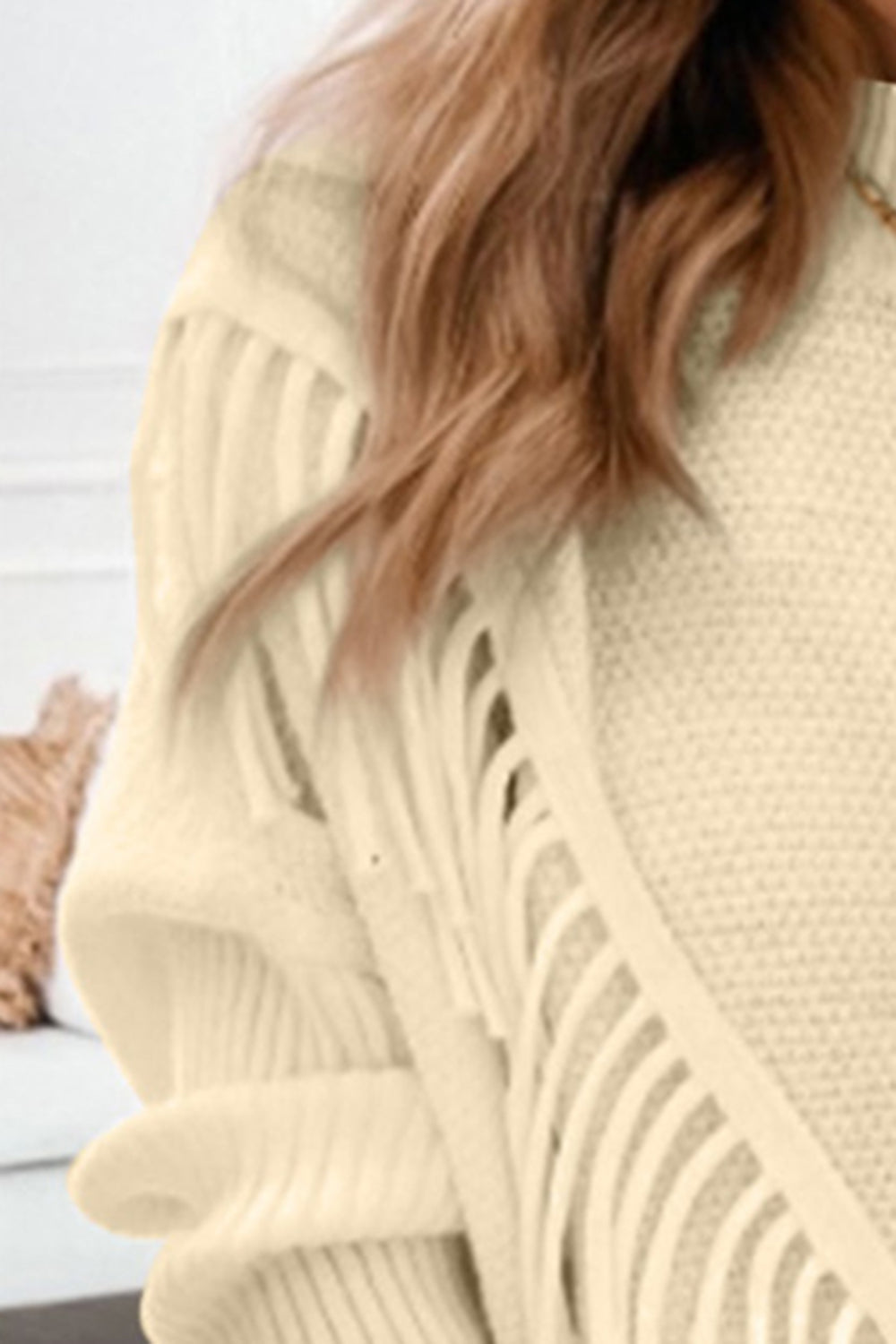 Fringe Detail Mock Neck Sweater