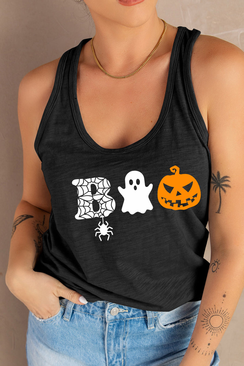 Round Neck BOO Graphic Tank Top