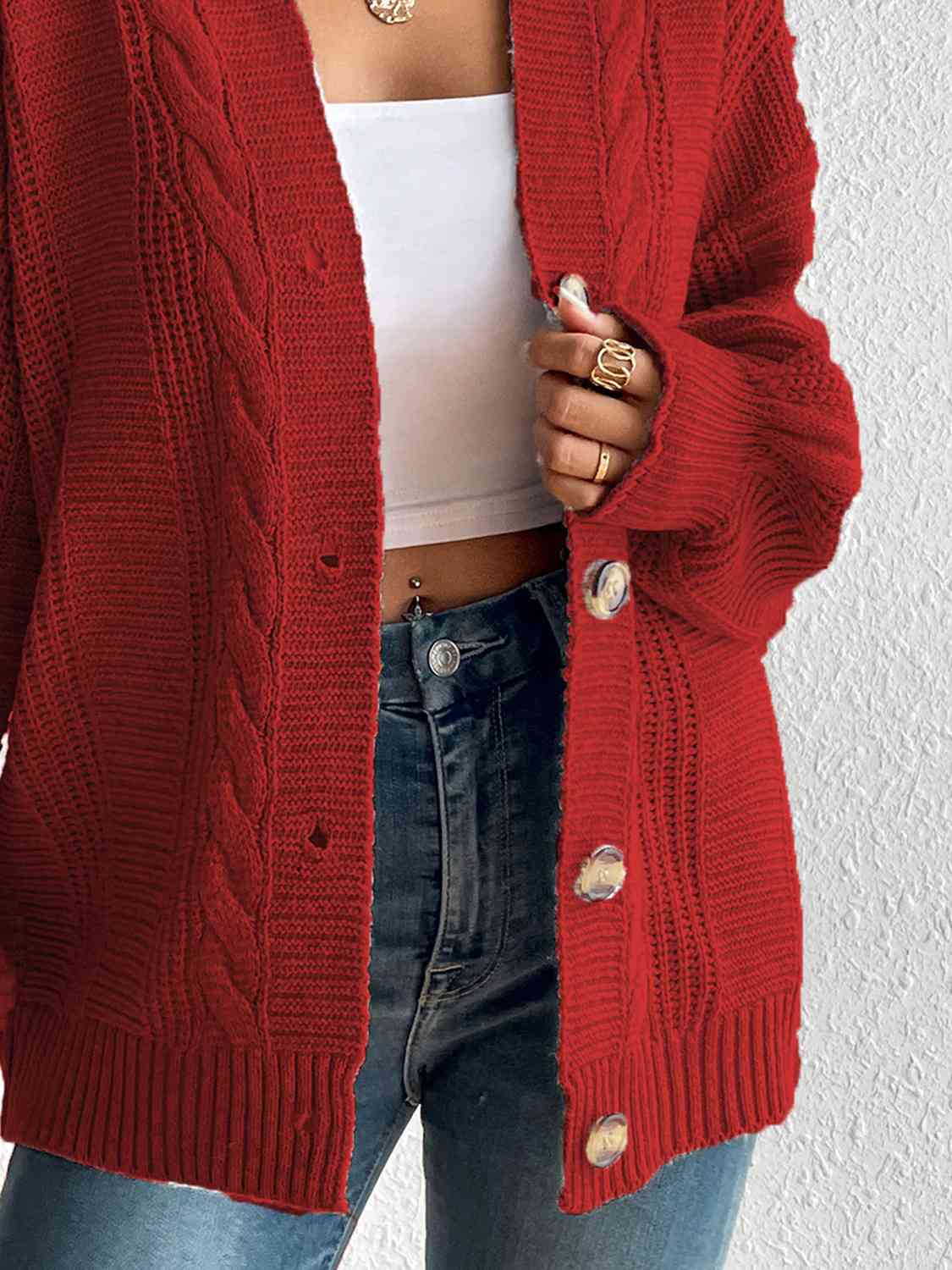 Cable-Knit Button Down Cardigan