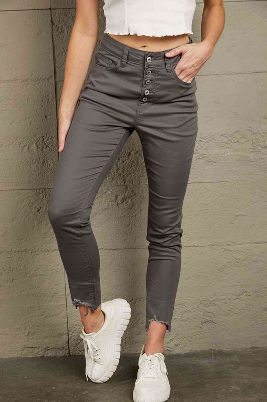 Baeful Button Fly Hem Detail Skinny Jeans