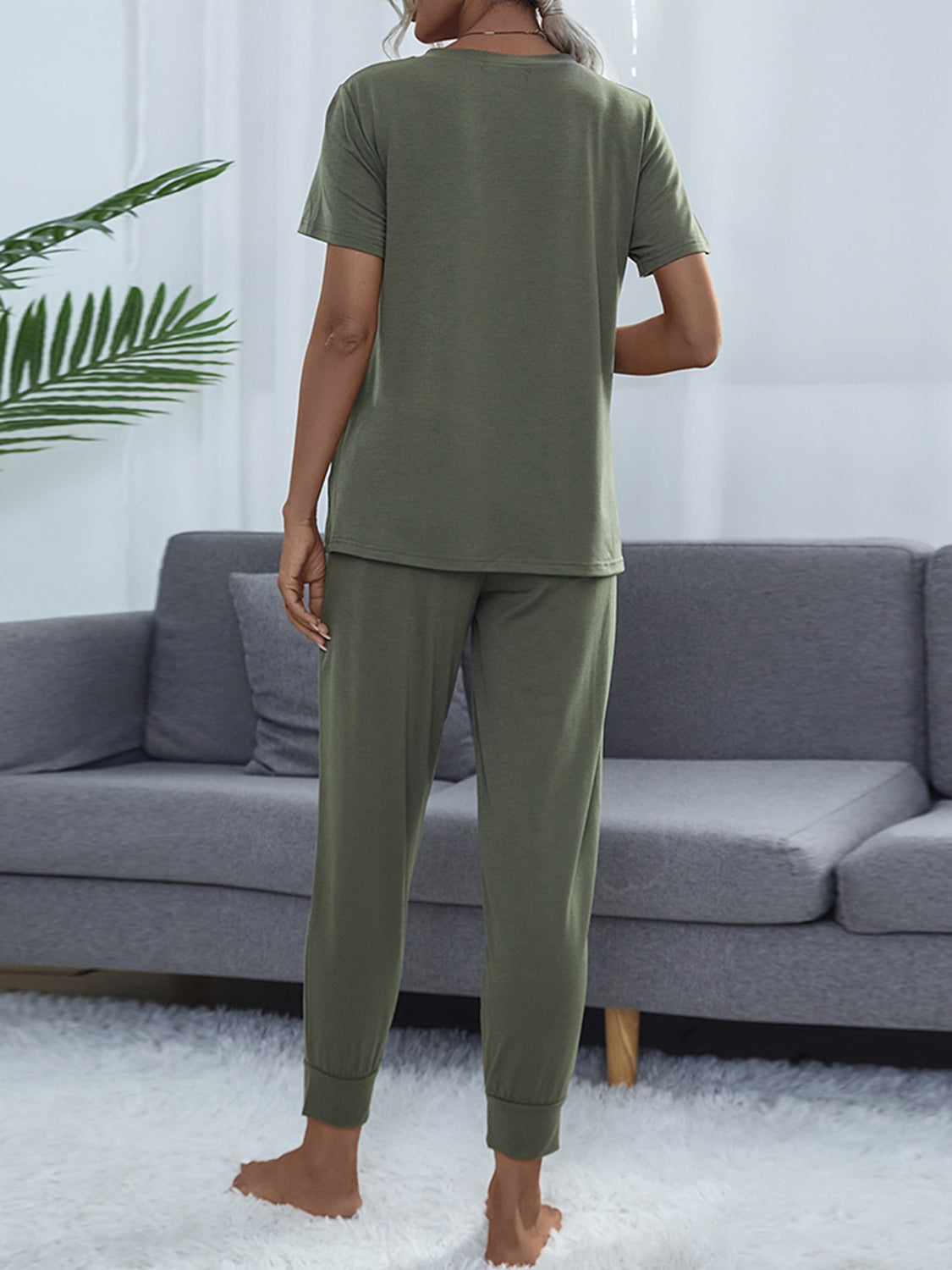 Round Neck Short Sleeve Top and Pants Set